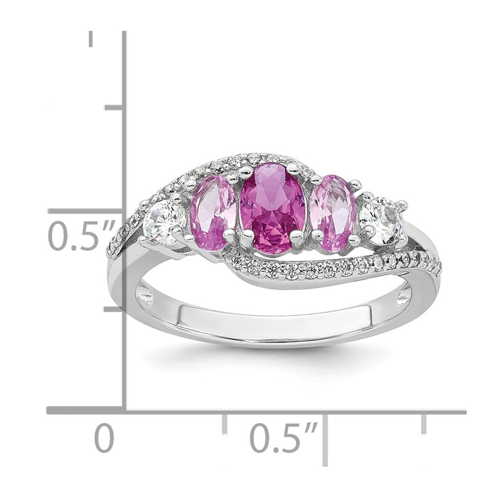 Sterling Silver RH-plated Polished CZ 5 Stone Ring