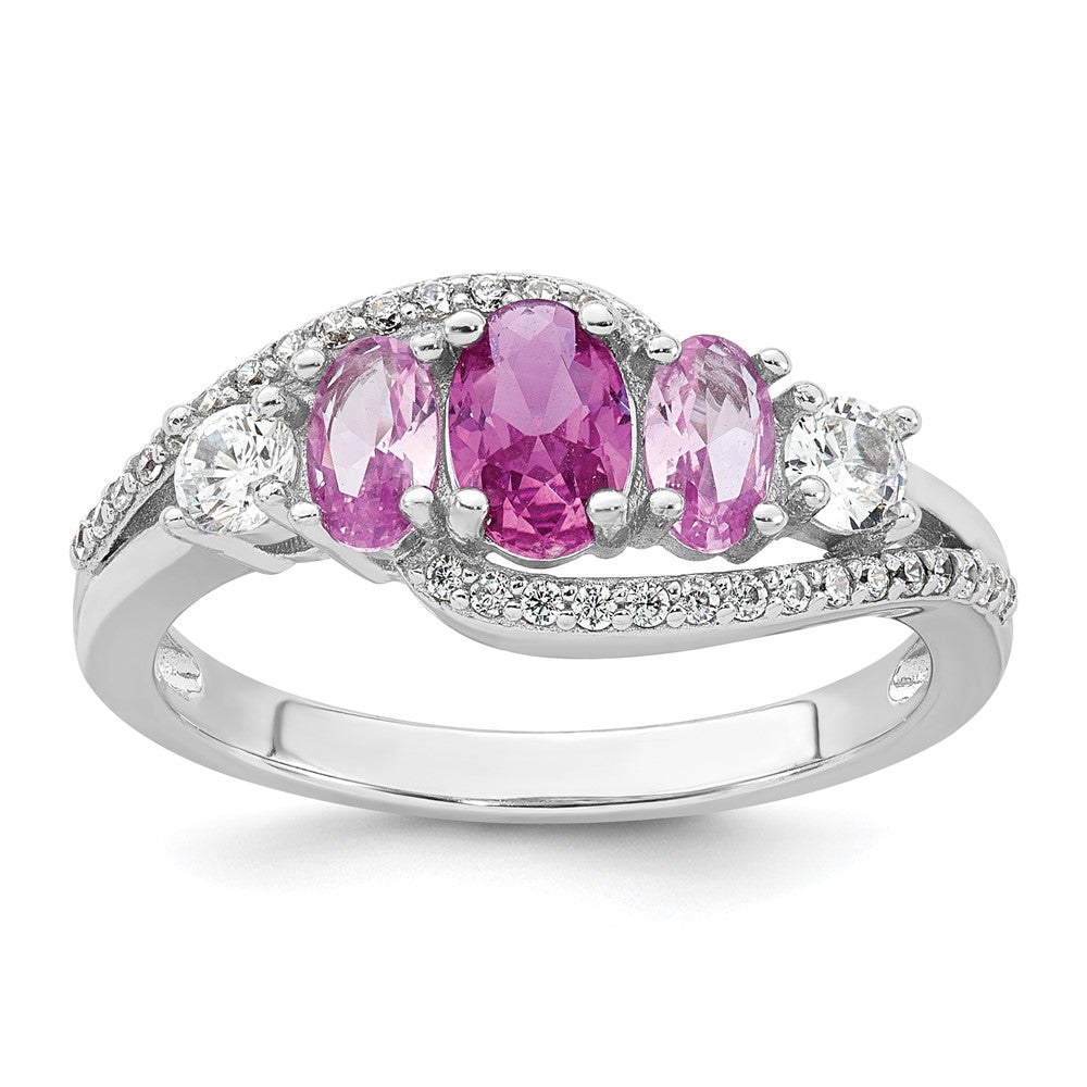 Sterling Silver RH-plated Polished CZ 5 Stone Ring