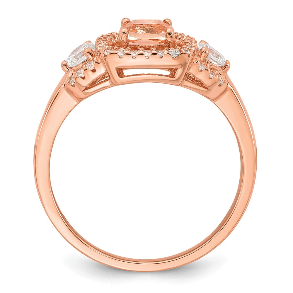 Sterling Silver Rose-plated Polished Fancy Glass and CZ Ring