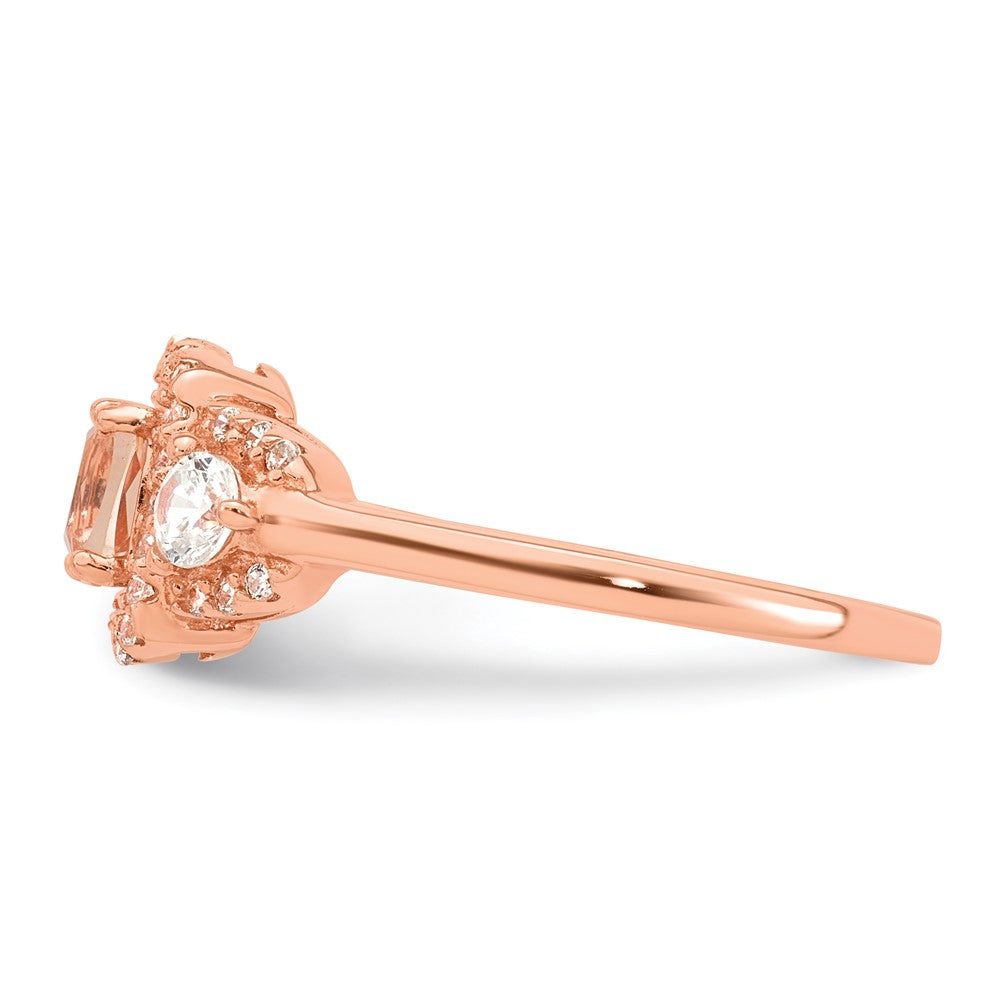 Sterling Silver Rose-plated Polished Fancy Glass and CZ Ring