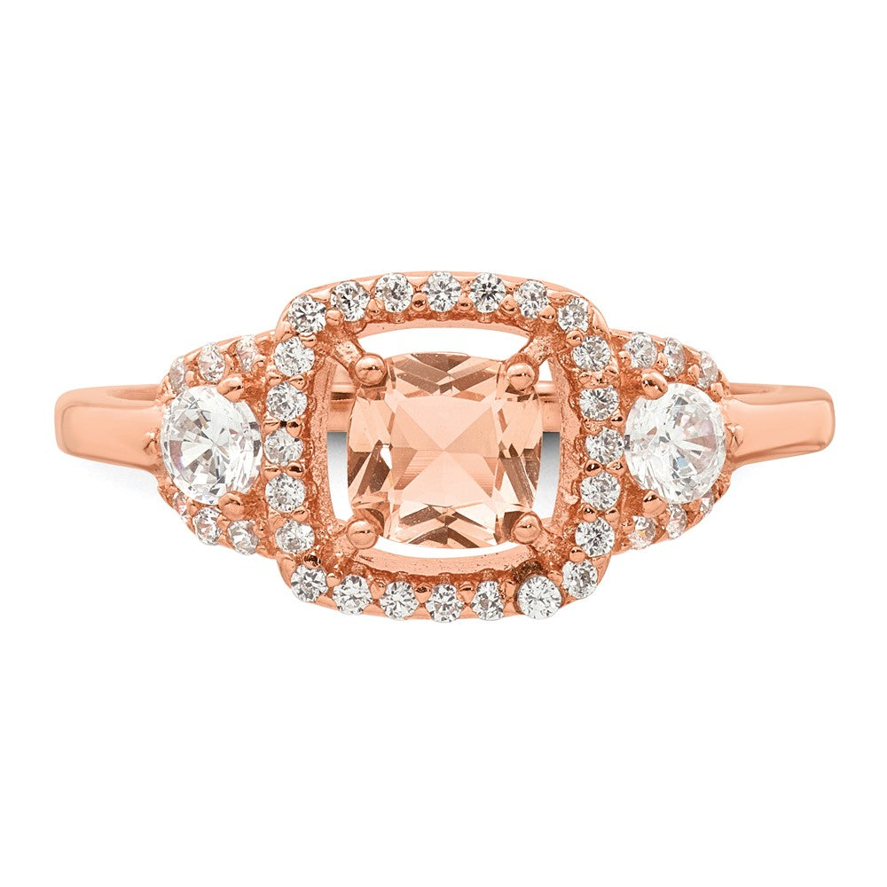 Sterling Silver Rose-plated Polished Fancy Glass and CZ Ring