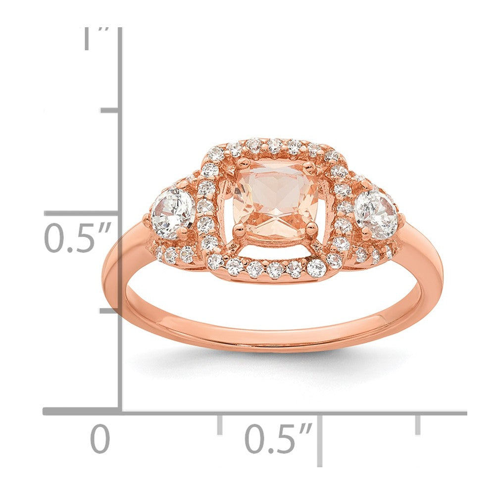 Sterling Silver Rose-plated Polished Fancy Glass and CZ Ring