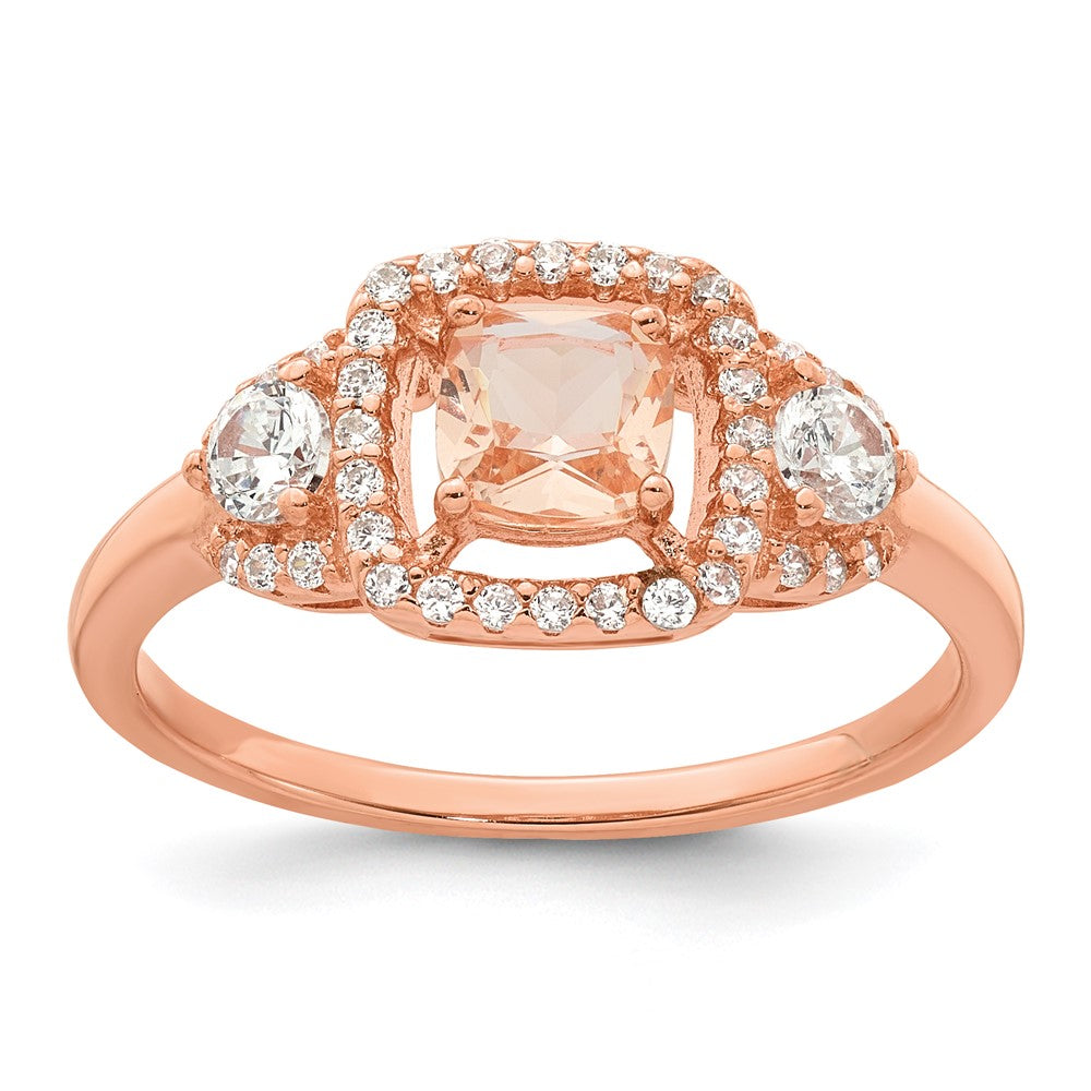 Sterling Silver Rose-plated Polished Fancy Glass and CZ Ring