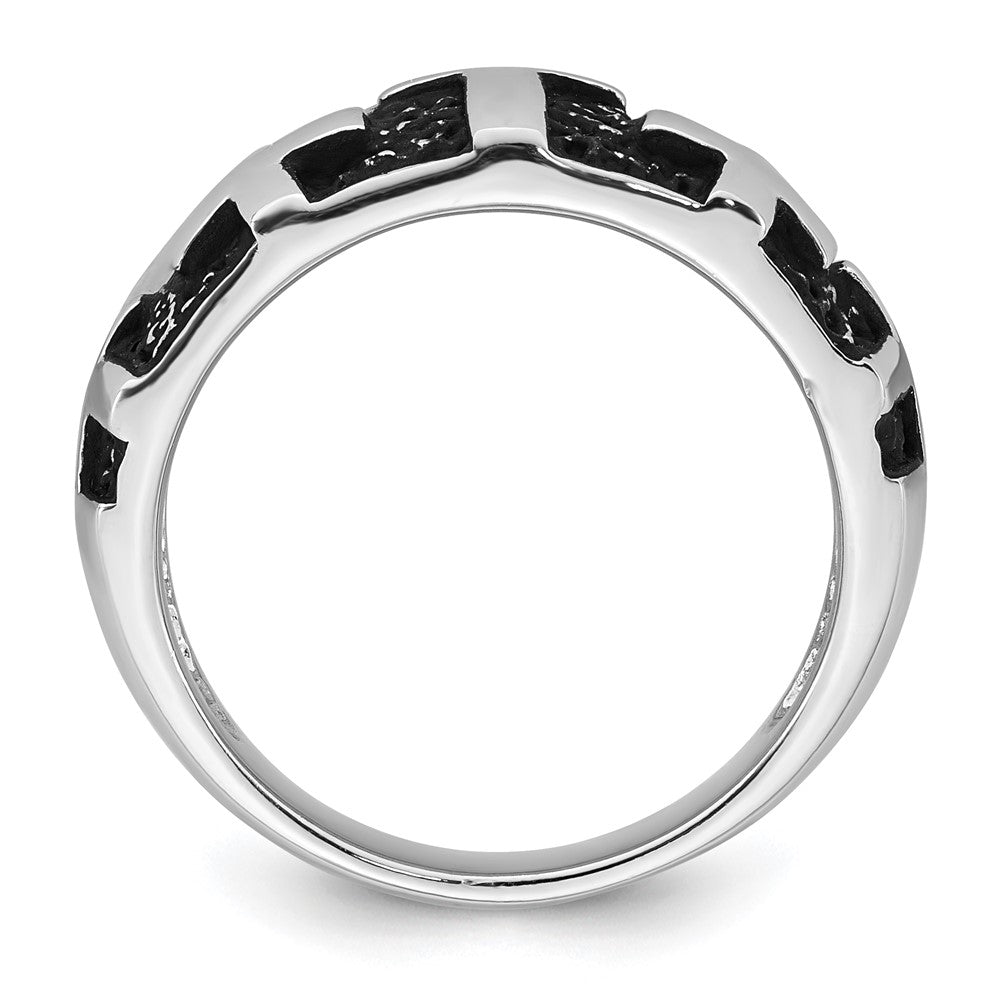 Sterling Silver Rhodium-plated Enameled Polished Multi Cross Men's Ring