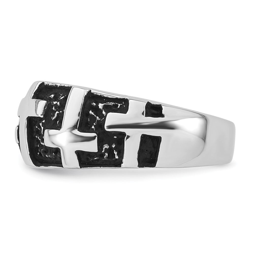 Sterling Silver Rhodium-plated Enameled Polished Multi Cross Men's Ring