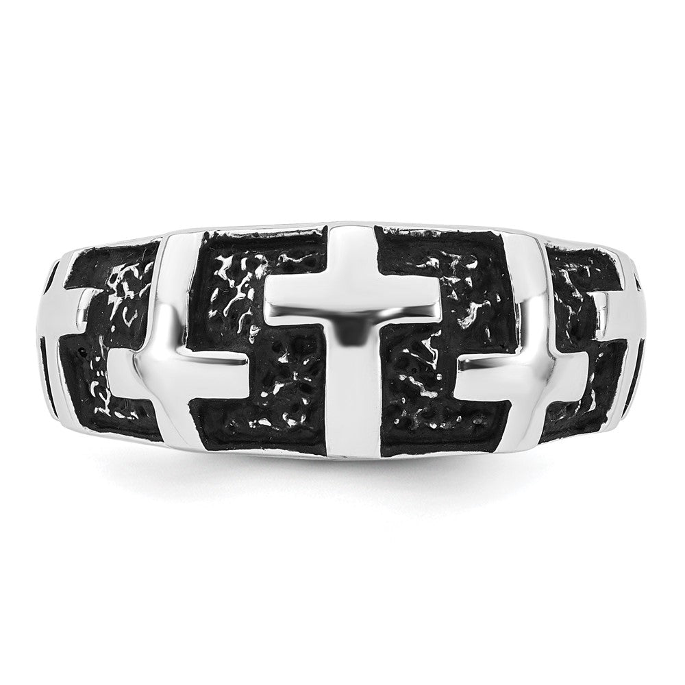 Sterling Silver Rhodium-plated Enameled Polished Multi Cross Men's Ring
