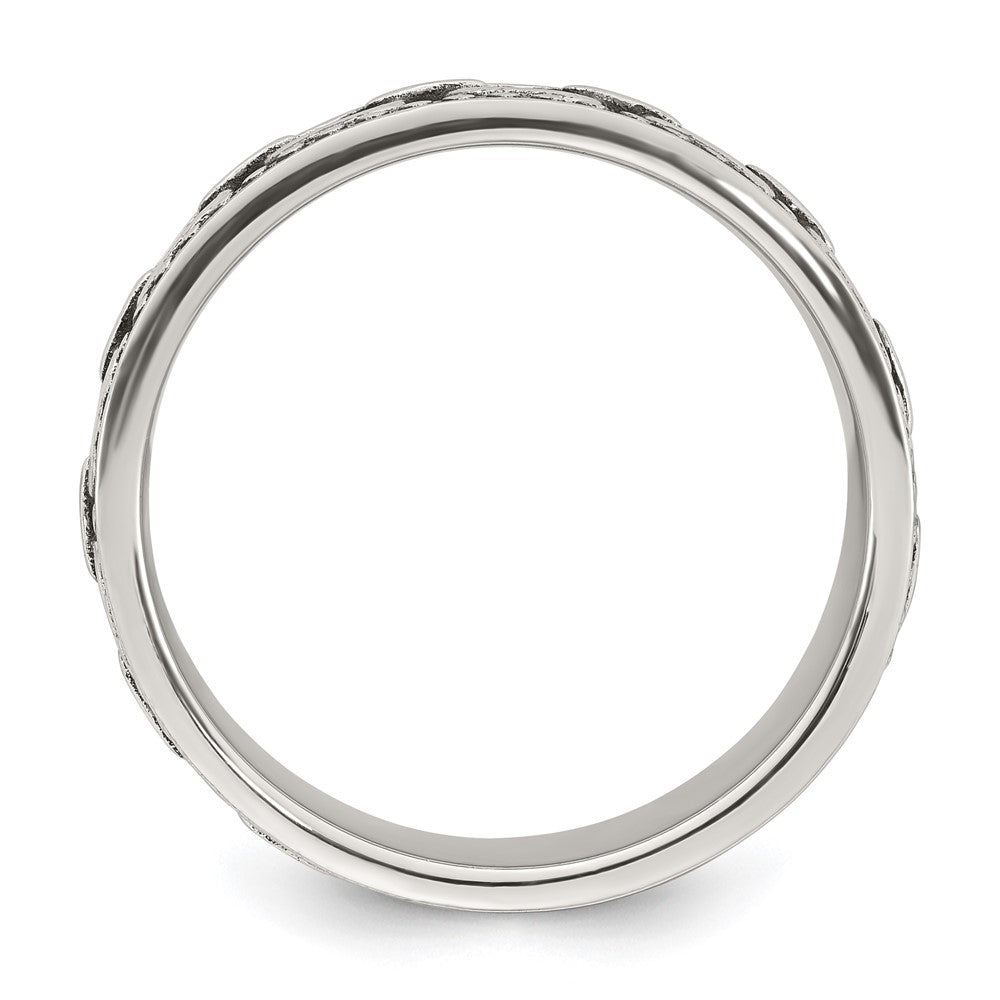 Sterling Silver Polished Beaded Antiqued Chain Link Men's Ring