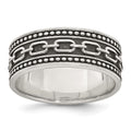 Sterling Silver Polished Beaded Antiqued Chain Link Men's Ring
