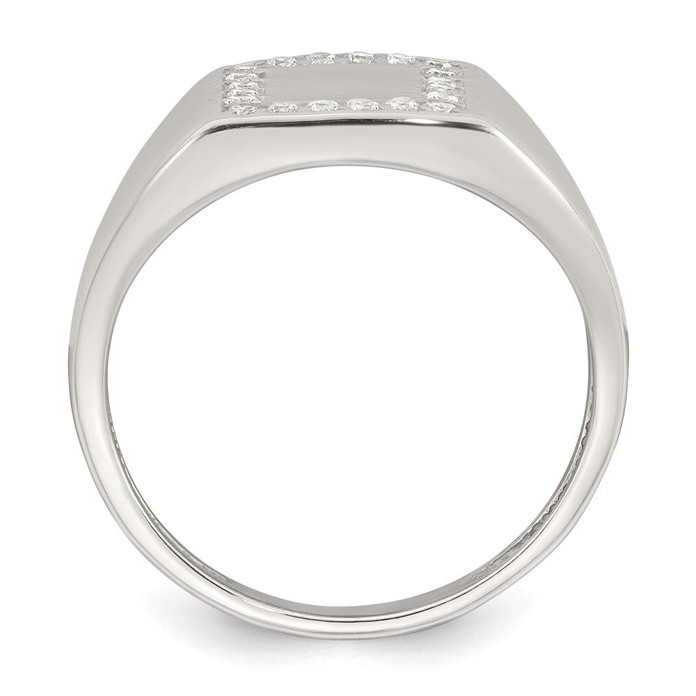 Sterling Silver Polished CZ Square Border Men's Signet Ring