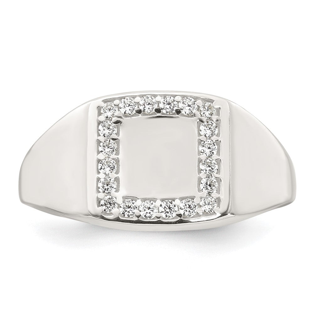 Sterling Silver Polished CZ Square Border Men's Signet Ring