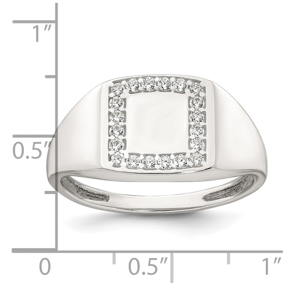 Sterling Silver Polished CZ Square Border Men's Signet Ring