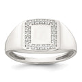 Sterling Silver Polished CZ Square Border Men's Signet Ring
