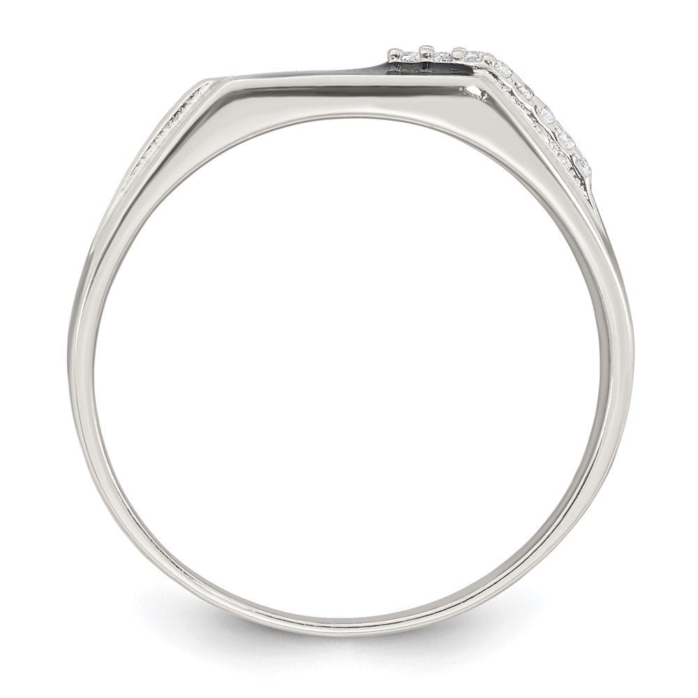 Sterling Silver Polished Black Enamel CZ Men's Signet Ring