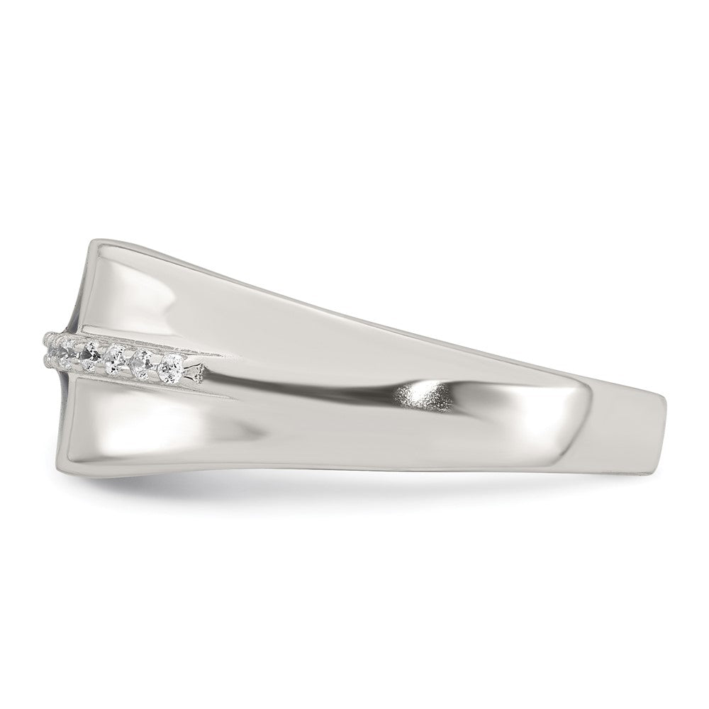 Sterling Silver Polished Black Enamel CZ Men's Signet Ring