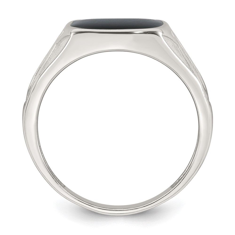 Sterling Silver Polished and Textured Black Enamel Men's Signet Ring
