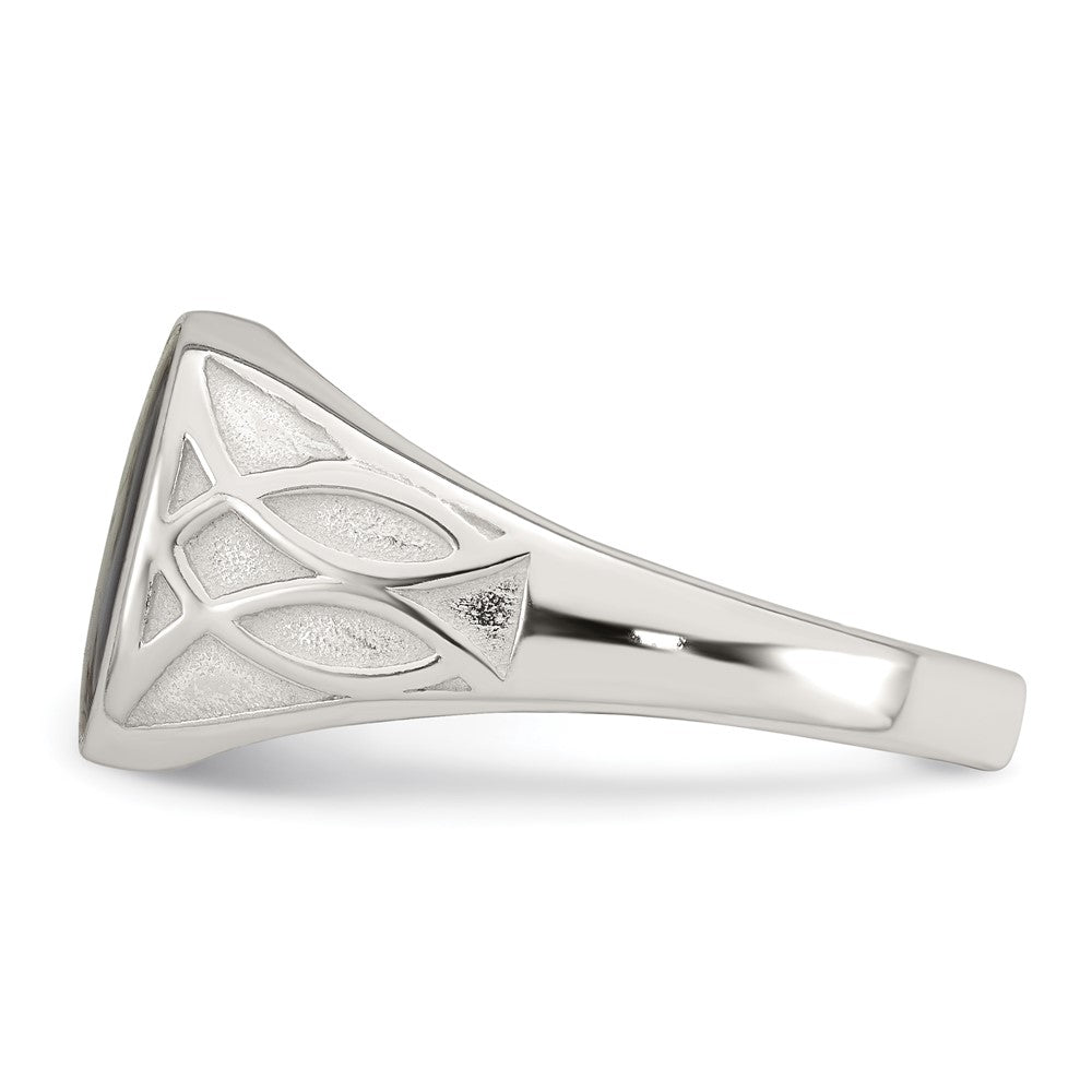 Sterling Silver Polished and Textured Black Enamel Men's Signet Ring