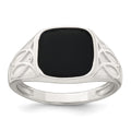 Sterling Silver Polished and Textured Black Enamel Men's Signet Ring