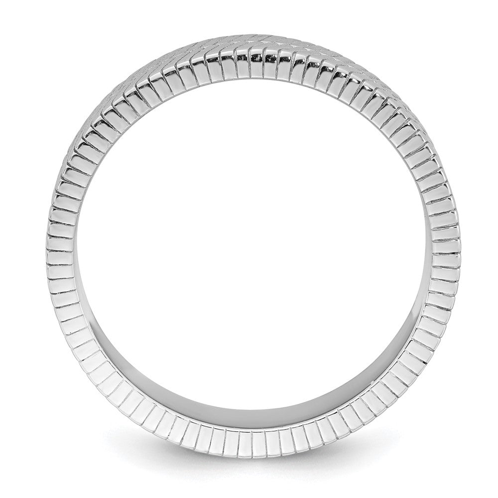 Sterling Silver Rhodium-plated Polished and Textured 5.0mm Men's Ring