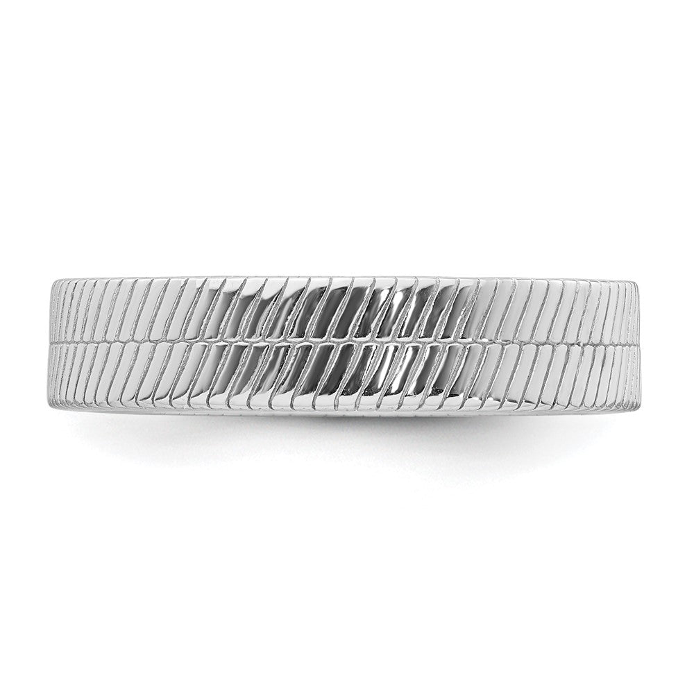 Sterling Silver Rhodium-plated Polished and Textured 5.0mm Men's Ring