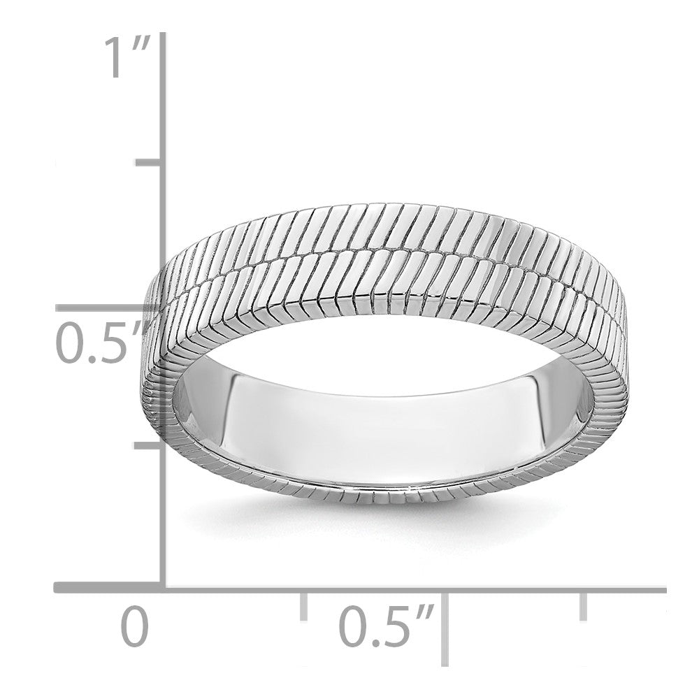 Sterling Silver Rhodium-plated Polished and Textured 5.0mm Men's Ring