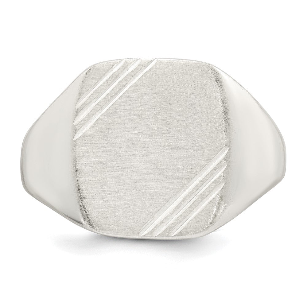 Sterling Silver Polished Brushed and Grooved Men's Signet Ring