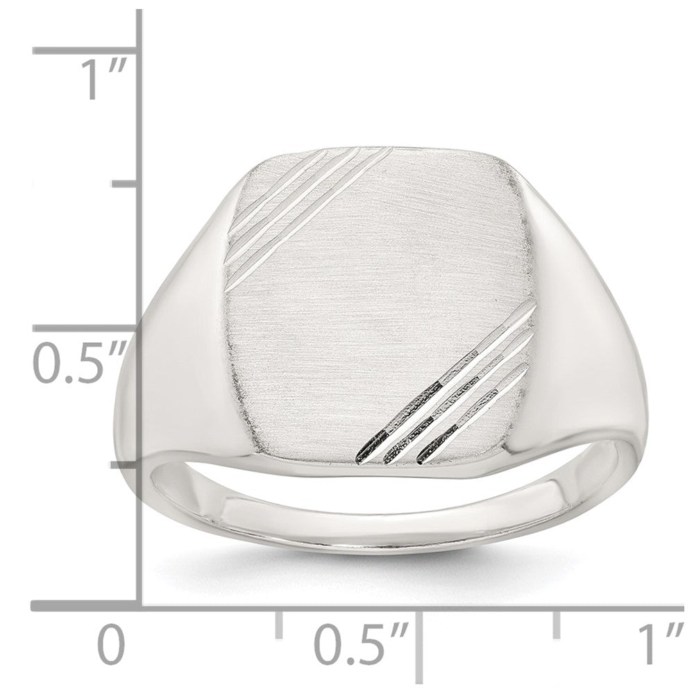 Sterling Silver Polished Brushed and Grooved Men's Signet Ring
