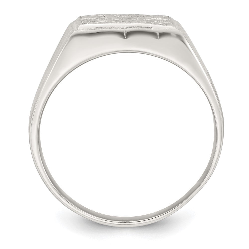 Sterling Silver Polished and Grooved CZ Square Men's Ring