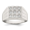 Sterling Silver Polished and Grooved CZ Square Men's Ring