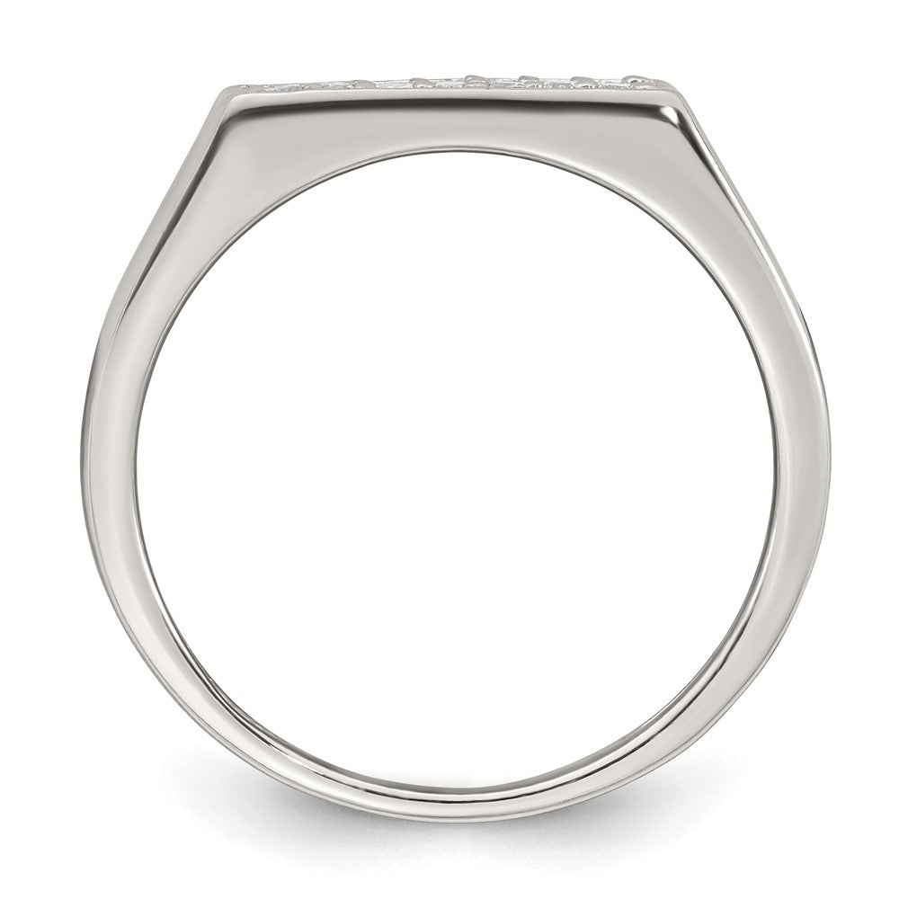 Sterling Silver Polished CZ Rectangular Men's Signet Ring