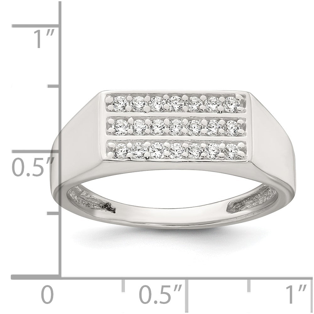 Sterling Silver Polished CZ Rectangular Men's Signet Ring