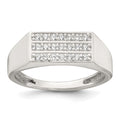 Sterling Silver Polished CZ Rectangular Men's Signet Ring
