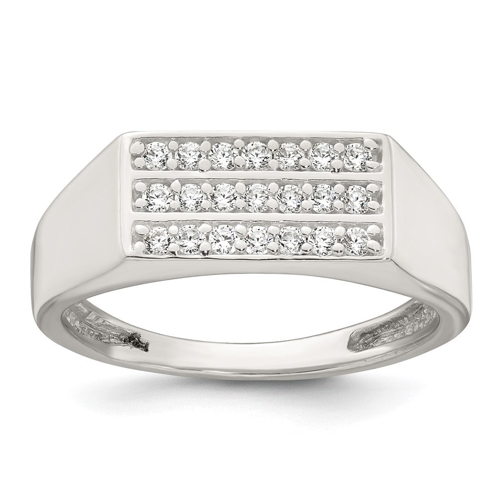 Sterling Silver Polished CZ Rectangular Men's Signet Ring