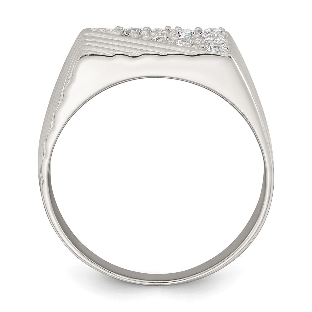 Sterling Silver Polished and Grooved CZ Men's Ring