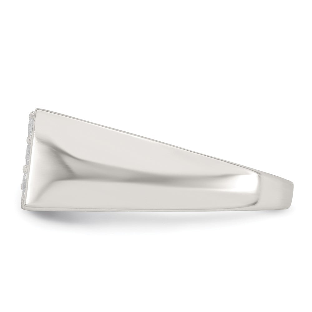 Sterling Silver Polished and Grooved CZ Men's Ring
