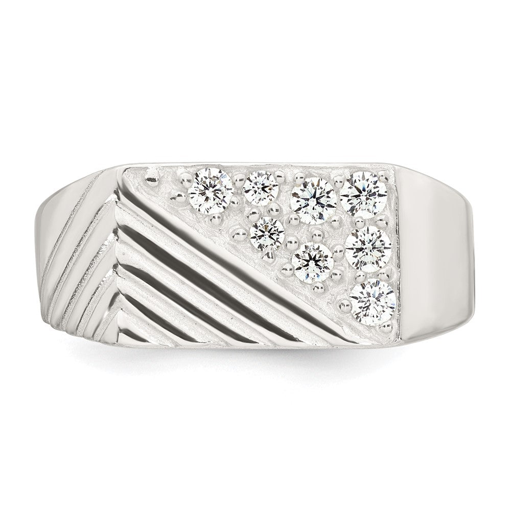 Sterling Silver Polished and Grooved CZ Men's Ring