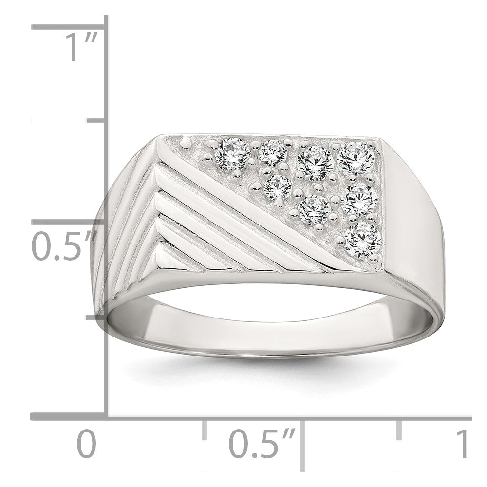 Sterling Silver Polished and Grooved CZ Men's Ring