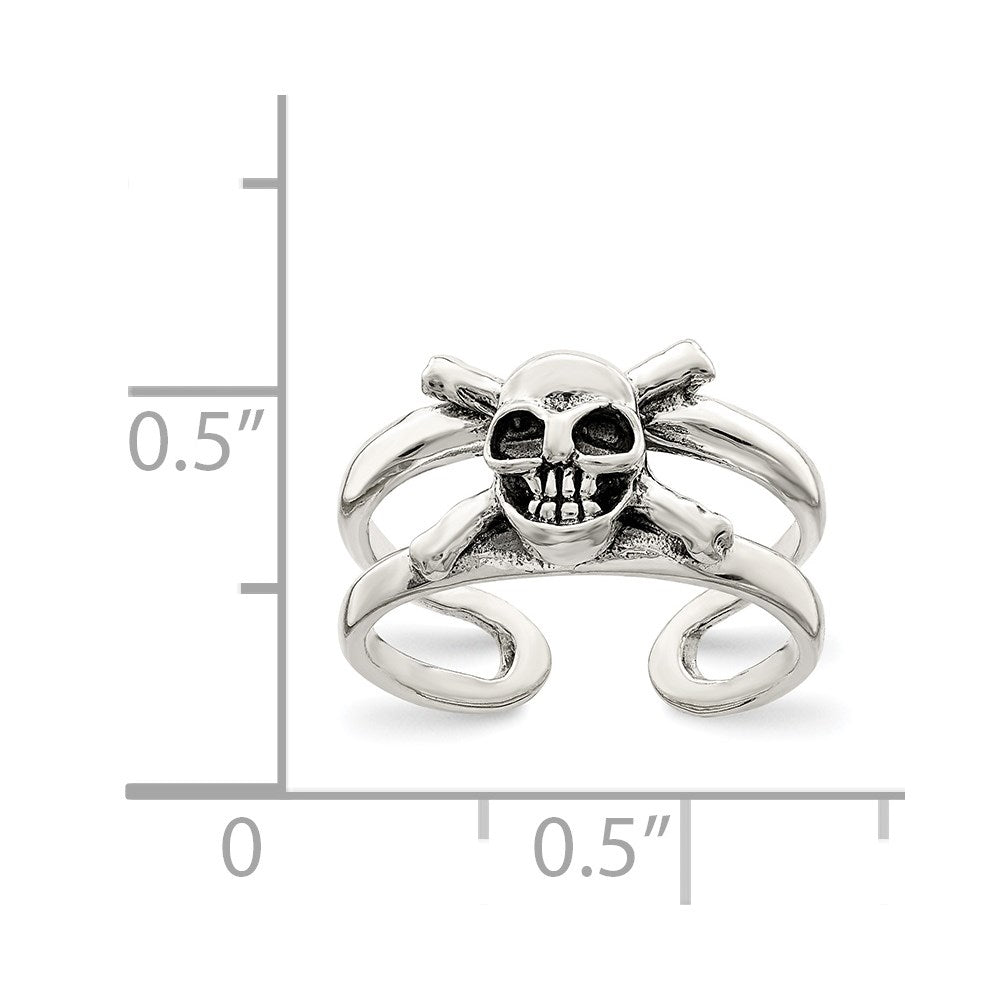 Sterling Silver Antiqued Skull Toe Ring