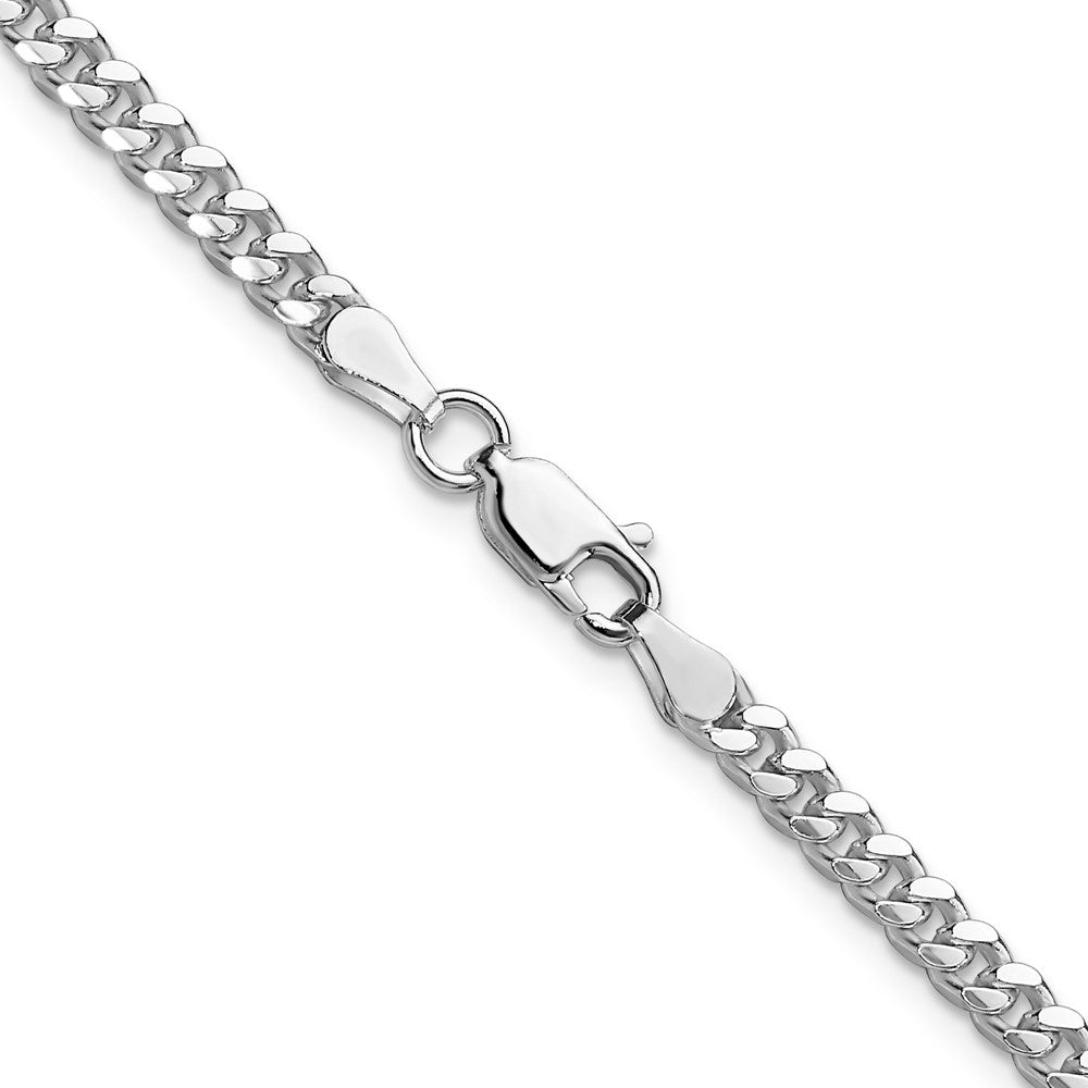 Sterling Silver Rhodium-plated 3.25mm Domed w/ Side D/C Curb Chain