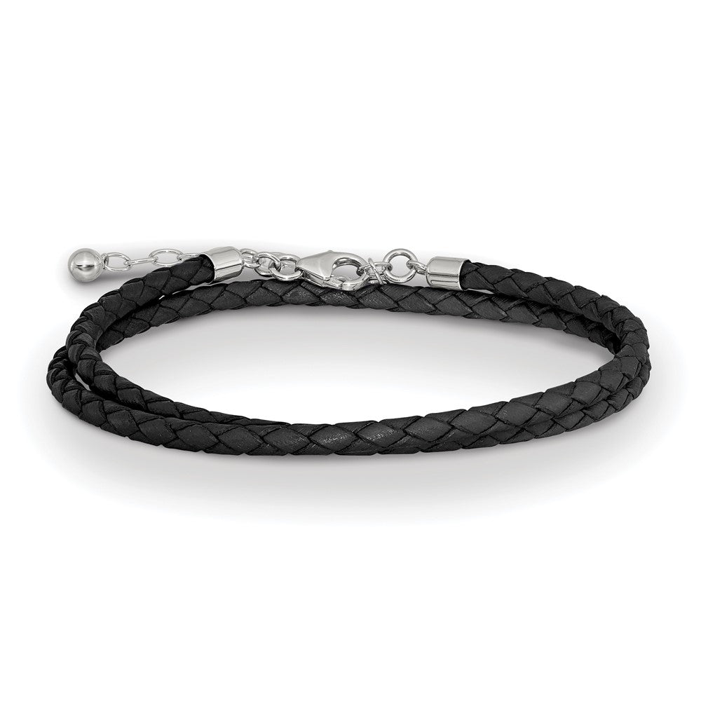SS Reflections Black Leather Rh-plated 14in w/2in ext Choker/Wrap Bracelet