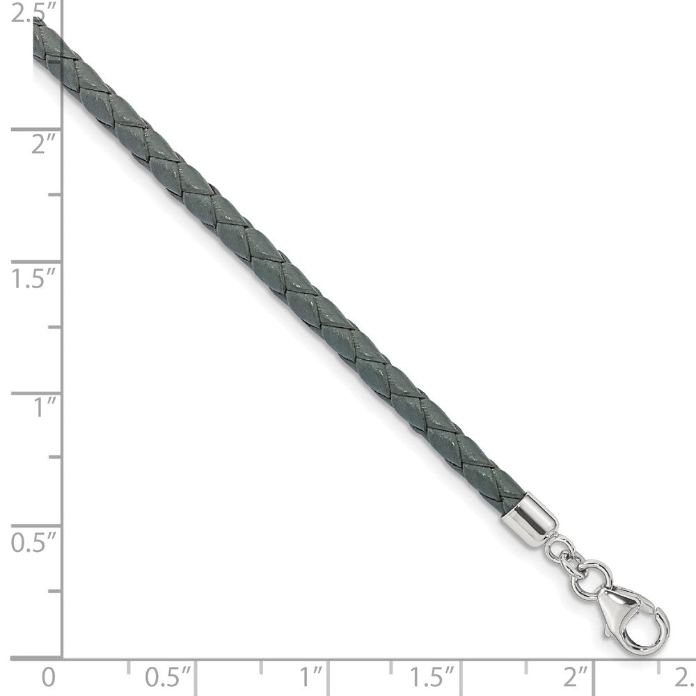 SS Reflections Gray Leather Rh-plated 14in w/2in ext Choker/Wrap Bracelet