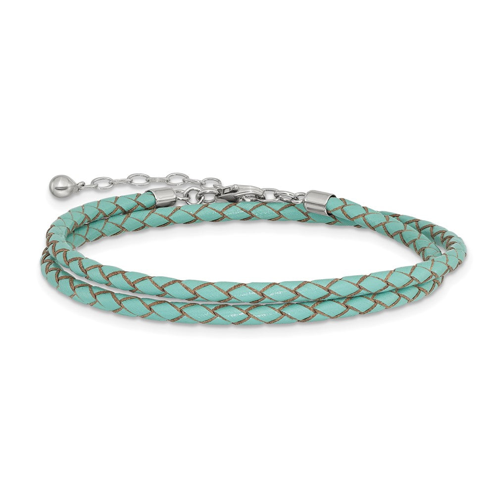 SS Reflections Teal Leather Rh-plated 14in w/2in ext Choker/Wrap Bracelet
