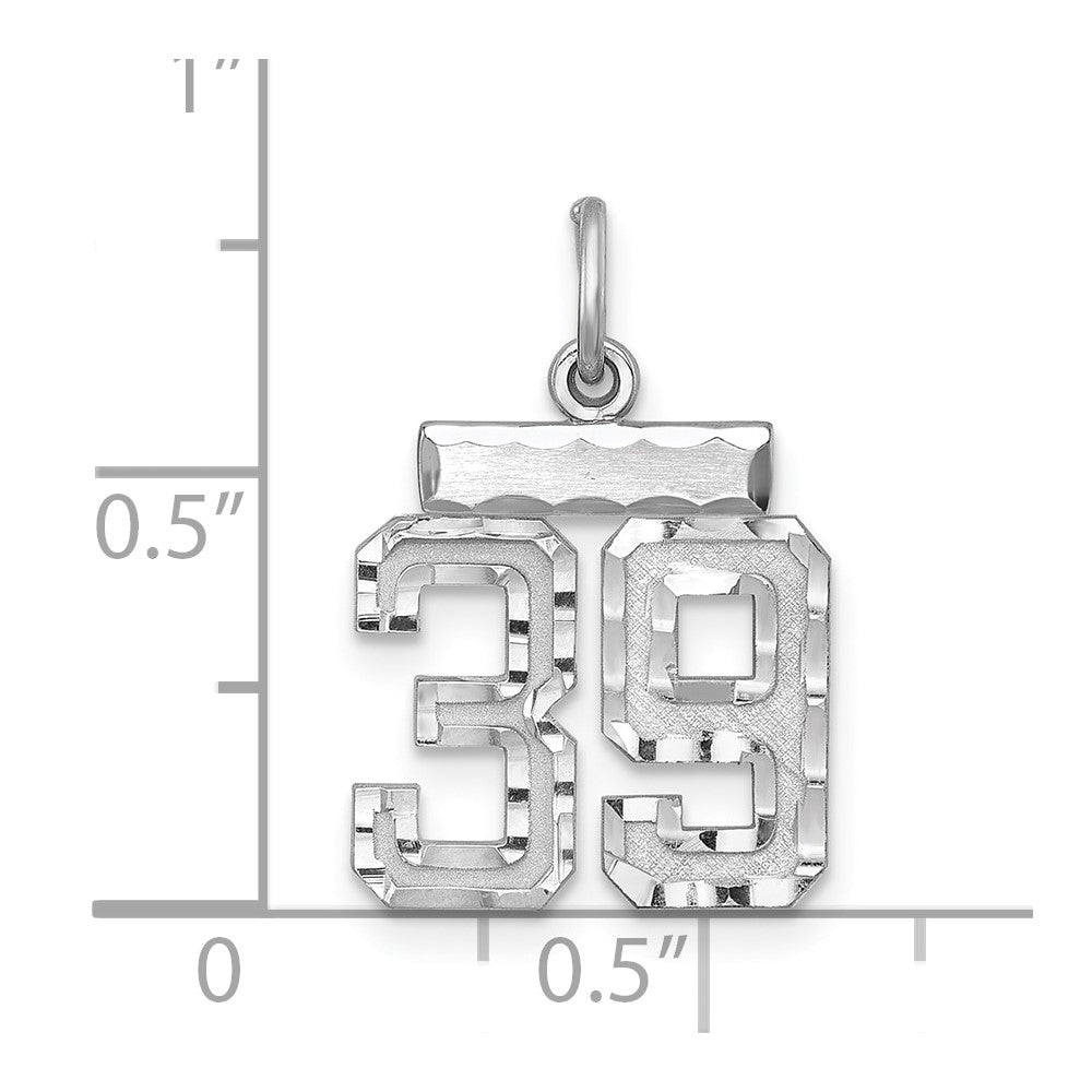 Sterling Silver Rhodium-plated Diamond-cut #39 Charm