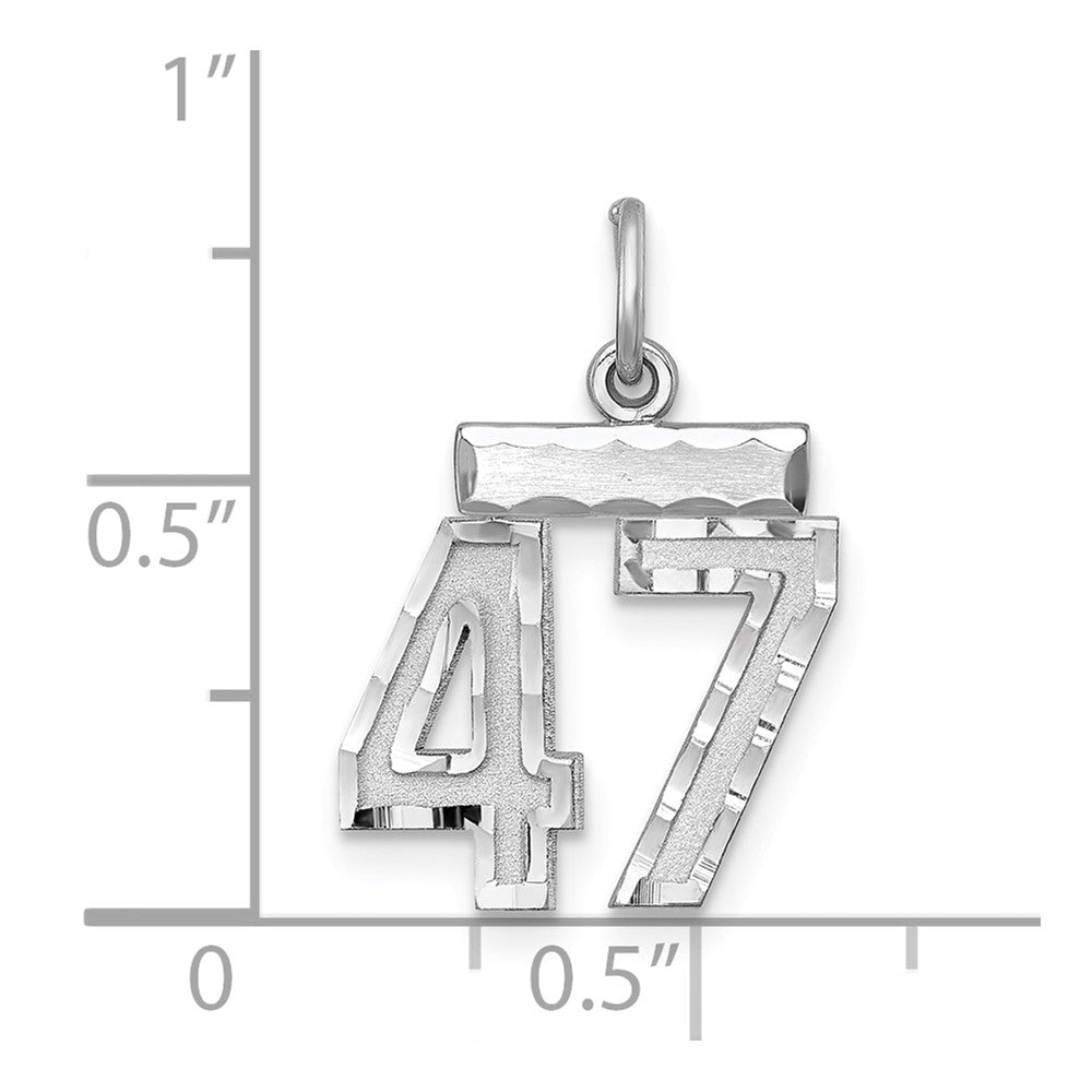 Sterling Silver Rhodium-plated Diamond-cut #47 Charm