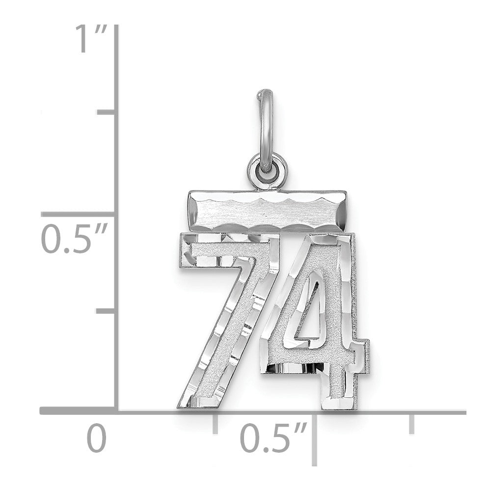Sterling Silver Rhodium-plated Diamond-cut #74 Charm