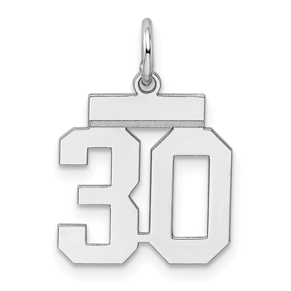 Sterling Silver/Rhodium-plated Polished Number 30 Charm
