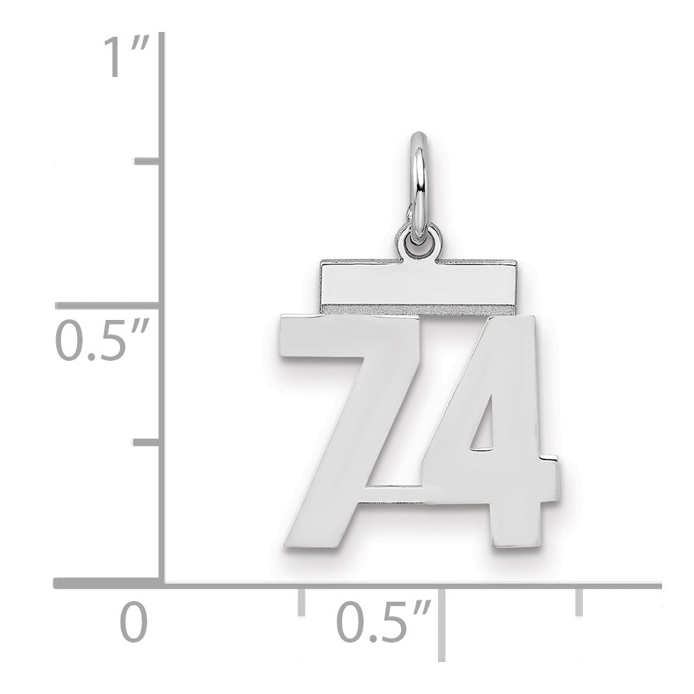 Sterling Silver/Rhodium-plated Polished Number 74 Charm
