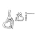 Sterling Silver Rhodium-plated CZ Heart Earring and Pendant Set