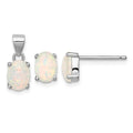 Sterling Silver Rhod-plate Oval Created Opal Pendant/Earrings Set