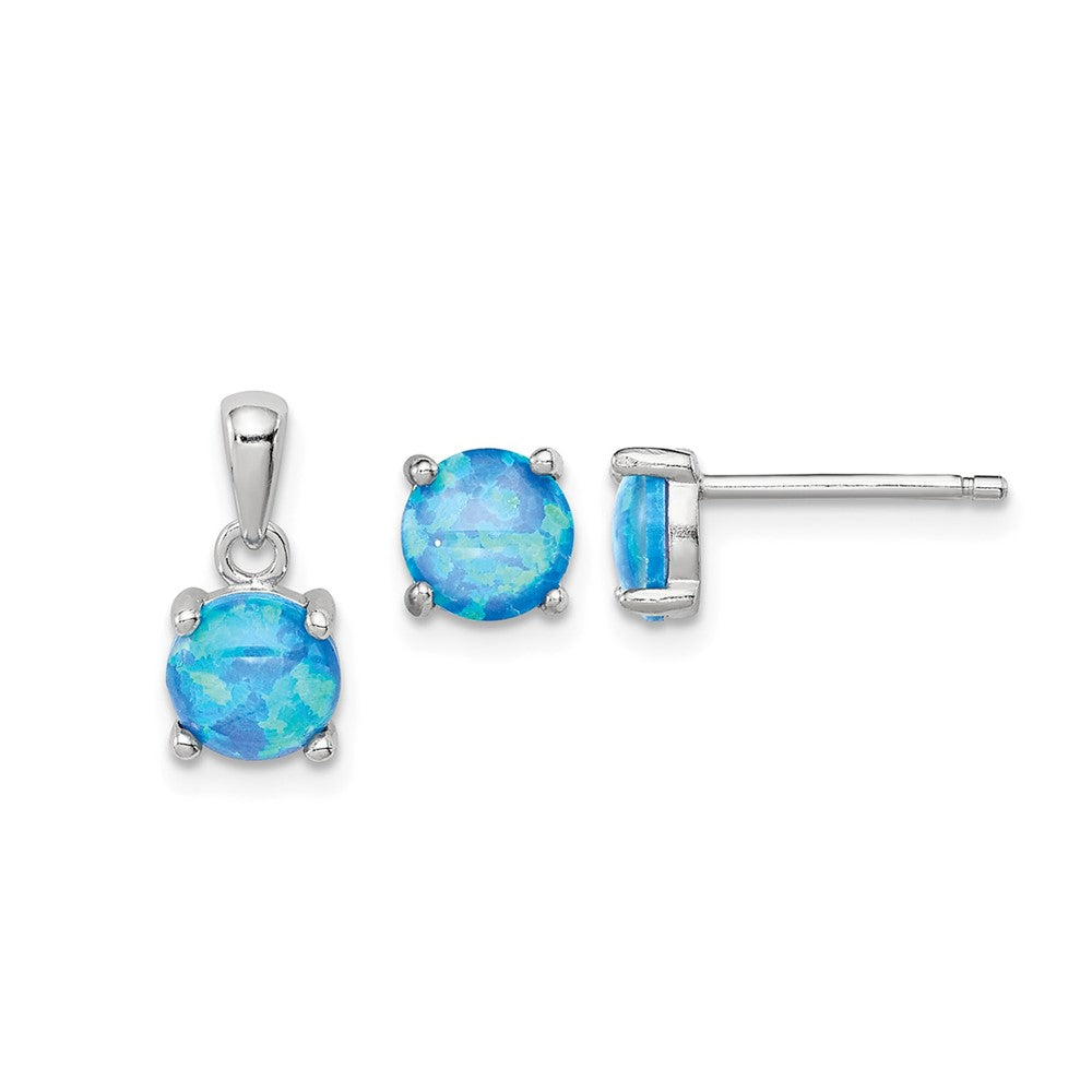 Sterling Silver Rhodium-plated Created Opal Pendant and Earring Set