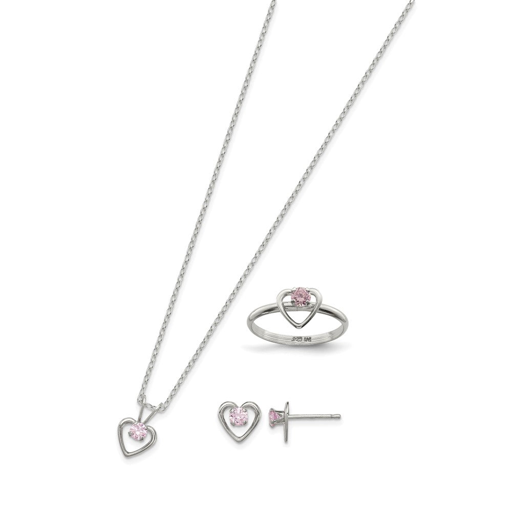 Sterling Silver Childs 15" Necklace, Earrings & Size 3 Ring Set